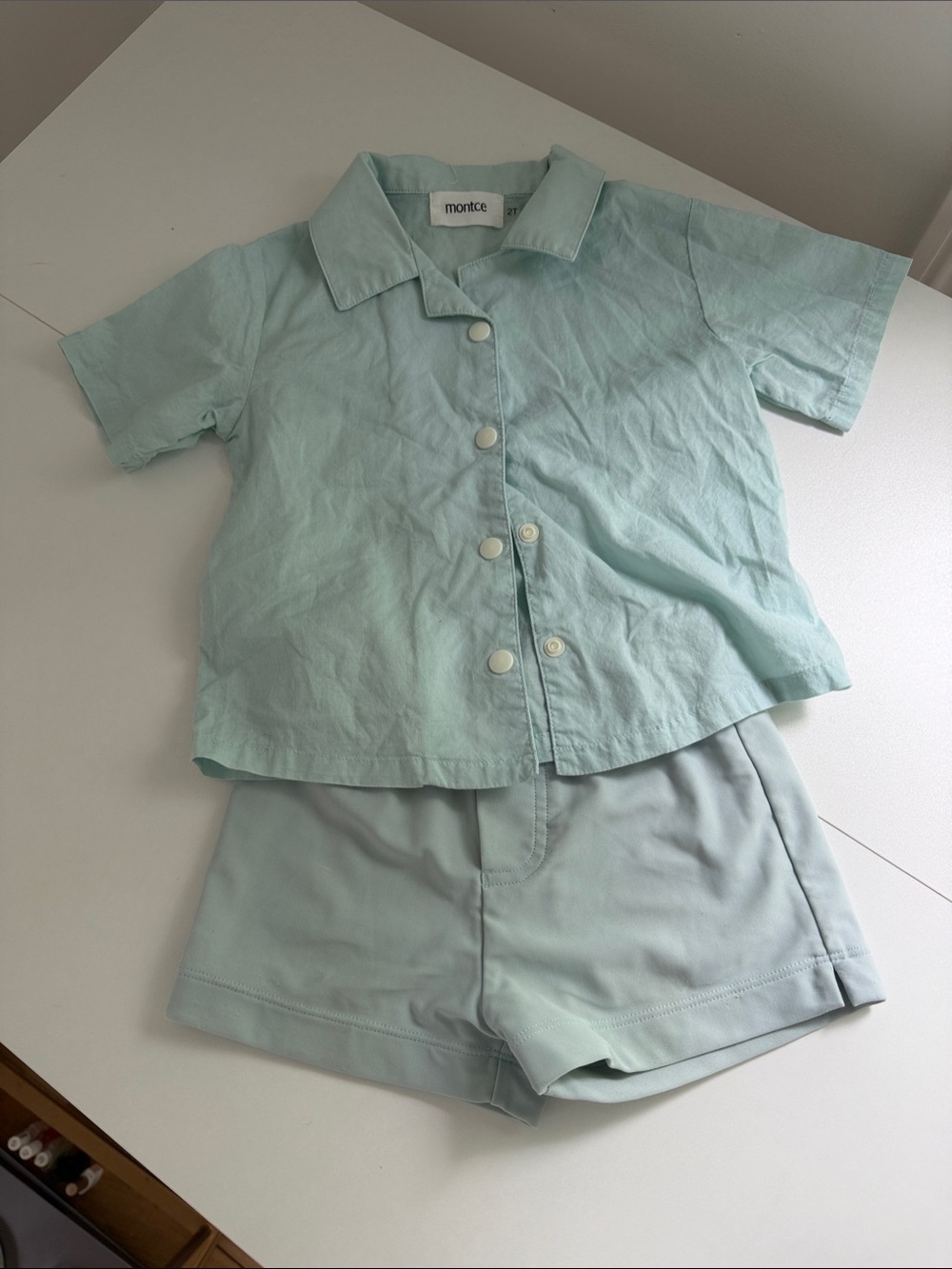 Montce Swim Set light blue Short Sleeve Button-Up Top & High-Waist Shorts Set